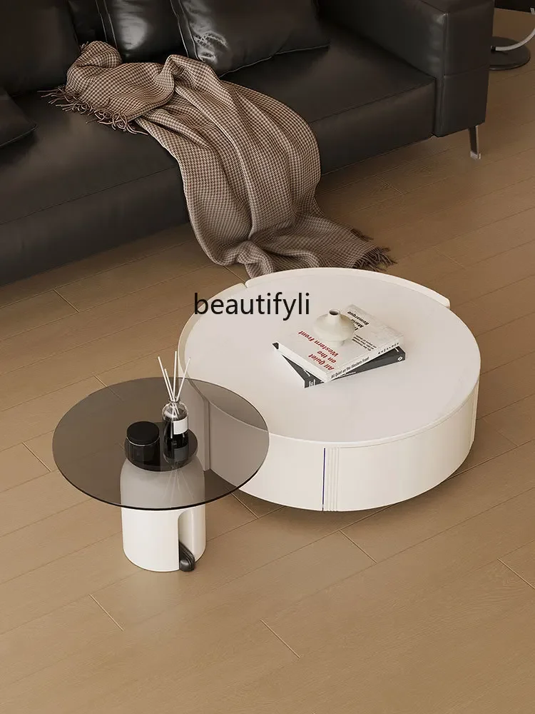 

smt03 French Cream Style Stone Plate Coffee Table Living Room Home Small Apartment Size round Tea Table Combination