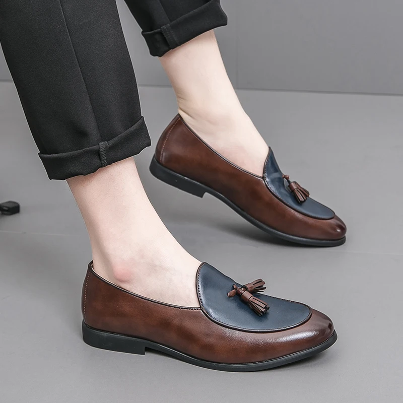 Men Dress Shoes slip on Shadow Patent Leather Luxury Fashion office work Shoes Men Luxury italian Oxford Shoes men moccasins