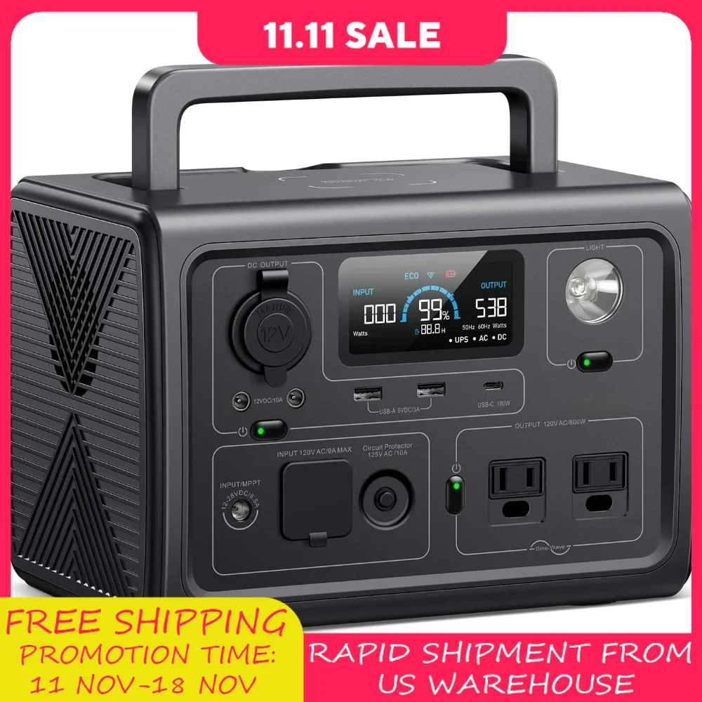 

Power Station Portable, 268Wh LiFePO4 Battery Backup w/ 2 600W (1200W Surge) AC Outlets, Solar Generator for Outdoor Camping