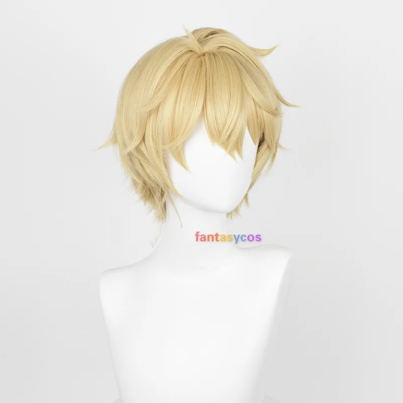 Peruca geométrica de Cosplay Honkai Star Rail para homens, peruca loira leve curta, cabelo sintético resistente ao calor, brincadeiras de Halloween, 30cm