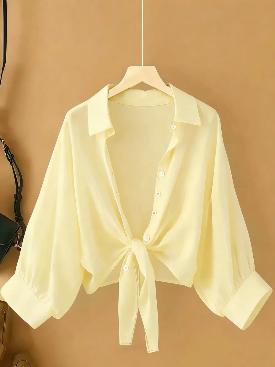 

New batwing sleeve cardigan, short casual chiffon shawl, solid color women's shirt