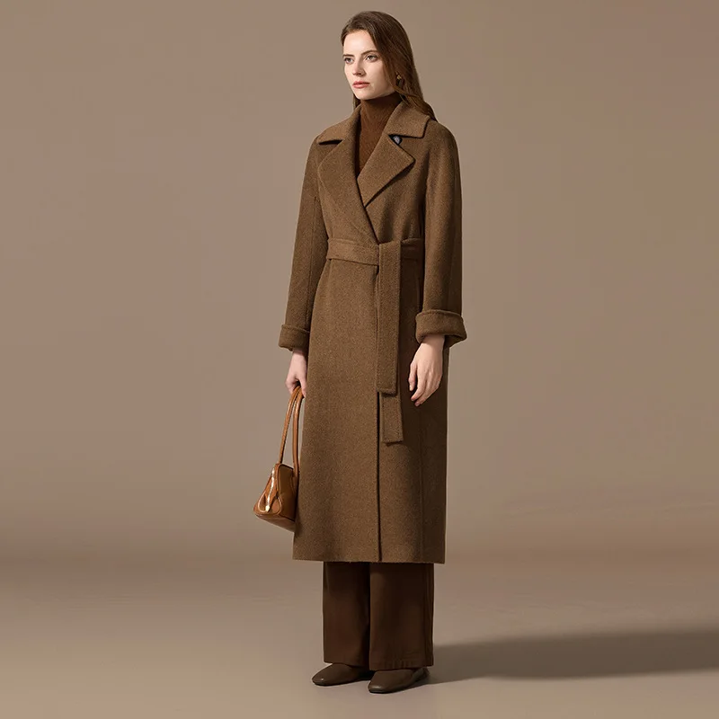 100% Camel Velvet Black Coat Winter Long Coat Women Autumn Casual One Button Coat Warm Fashion Style Classic Style (With Lining)