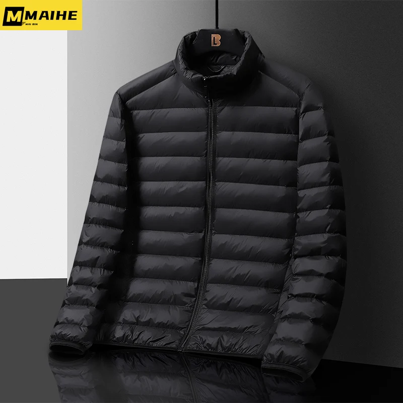 

Outdoor portable down jacket men's short winter ultra light white duck down stand collar warm coat men's women hiking ski parka