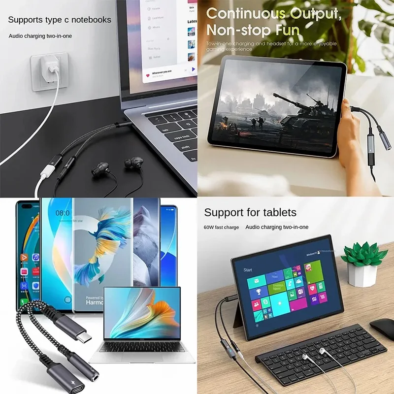 PD 60W USB Type C to 3.5mm Headphone and Charger Adapter 2-in-1 USB C to AUX Audio Jack Dongle Cable For  Fast iphone 16 Samsung image 6