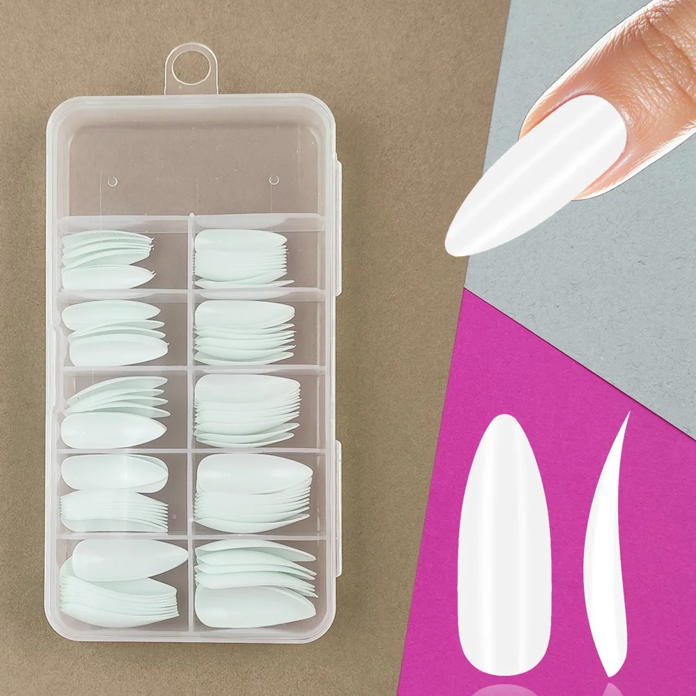 

100pcs/box White Fake Nail Art Tips Full Cover Acrylic False Nails Long Stiletto Artificial Nail Salon 10 Sizes Manicure Tools