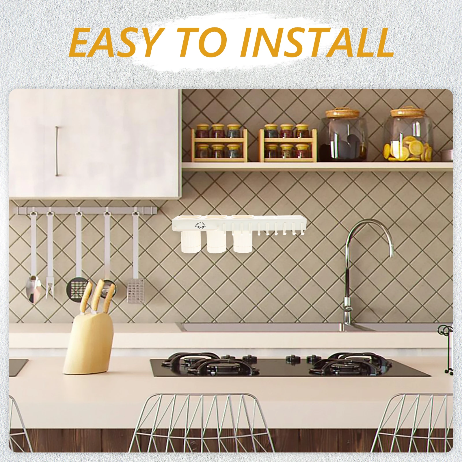 

Multifunctional Wall Mounted Kitchen ganizer Rack Carbon Steel Cutting Board Holder Nodrill Pantry Storage Knife Slot Chopstick