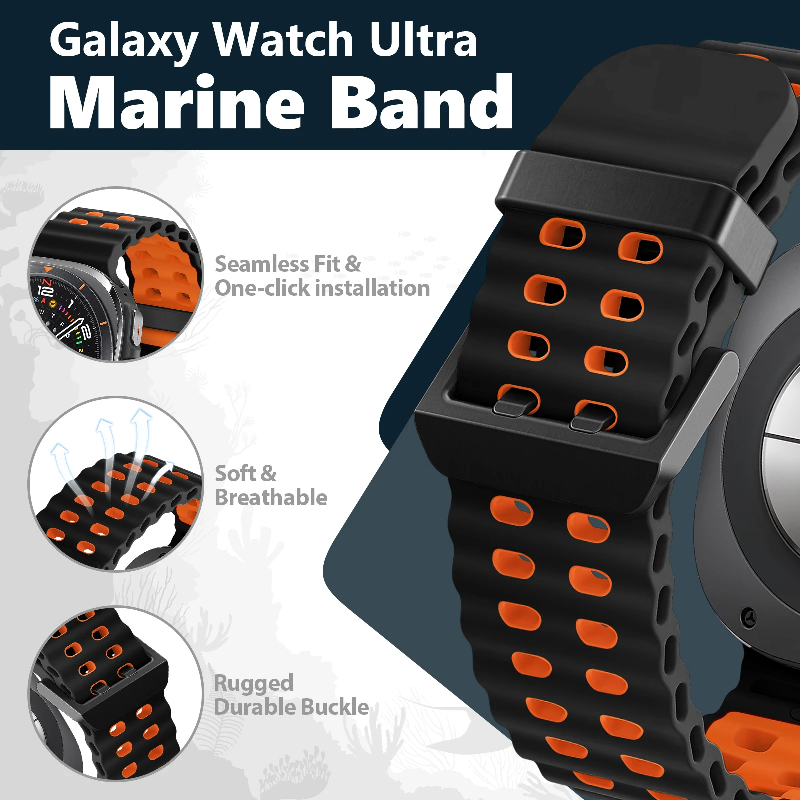 Marine Band For Samsung Galaxy Watch ultra Strap 47mm Accessories Two color Sport silicone Bracelet Galaxy Watch 7 ultra Straps