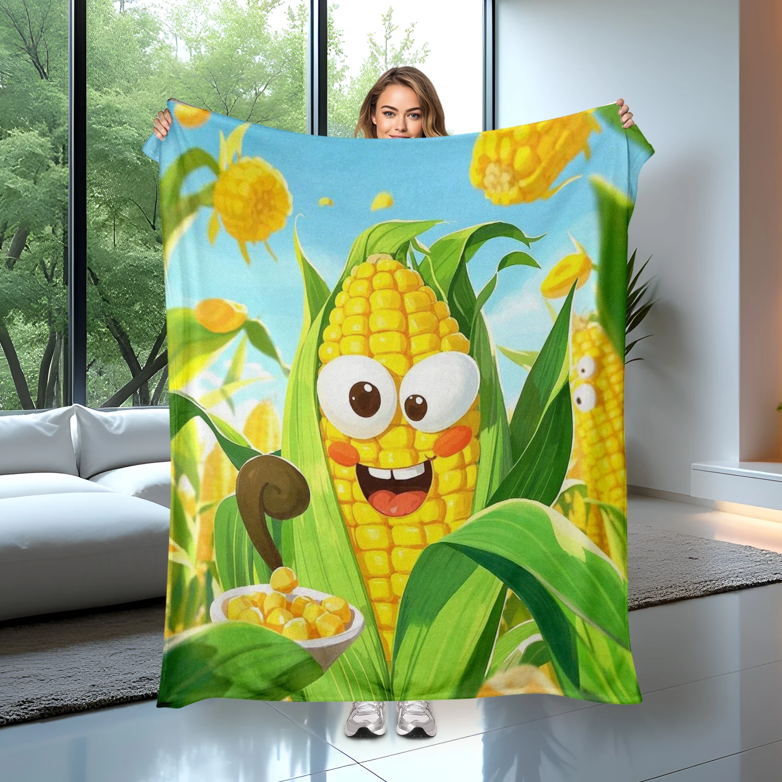 Elegant Cartoon Anthropomorphic Blanket Merging Modern Styles With Corn Themes As A Meaningful Gift