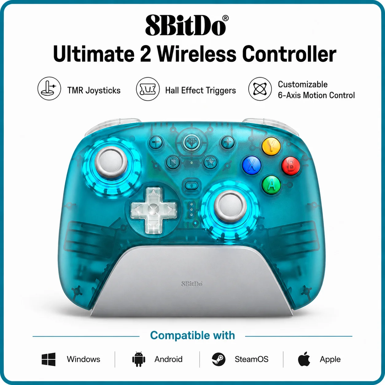 8BitDo Ultimate 2 Wireless Controller for Windows PC, Apple, Steam & Android,Gaming Controller TMR Joysticks 1000Hz Polling Rat