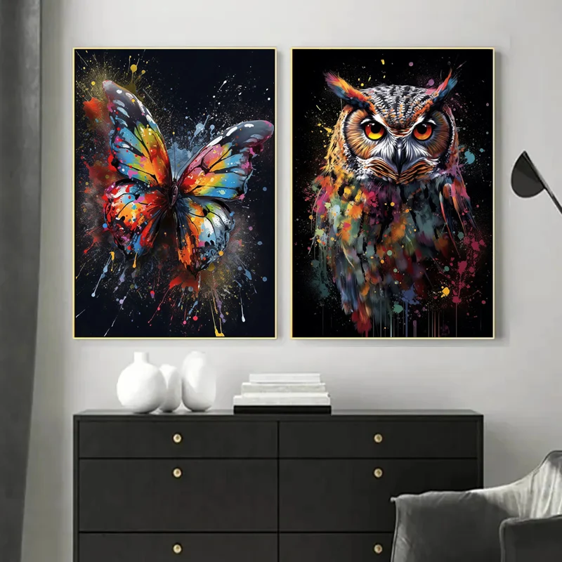 Watercolor Lion Tiger Monkey Owl Animal Portrait Poster Canvas Painting Abstract Graffiti Wall Art for Living Room Home Decor