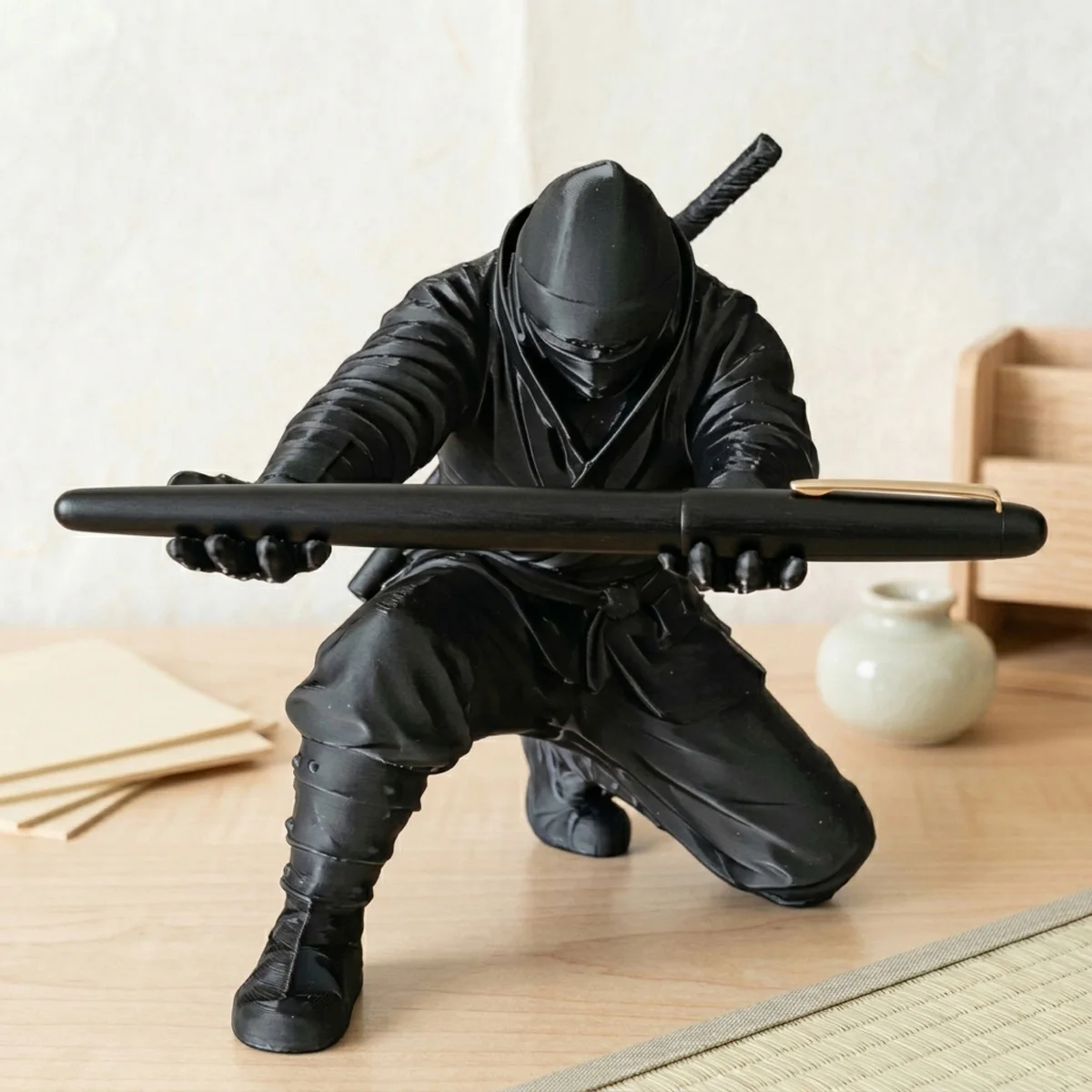 (9*7.8cm) 3D Printed Cool Organizer Ninja Pen Holder Miniature Pen Stand Creative Gift Ornament Modern Desktop Decoration