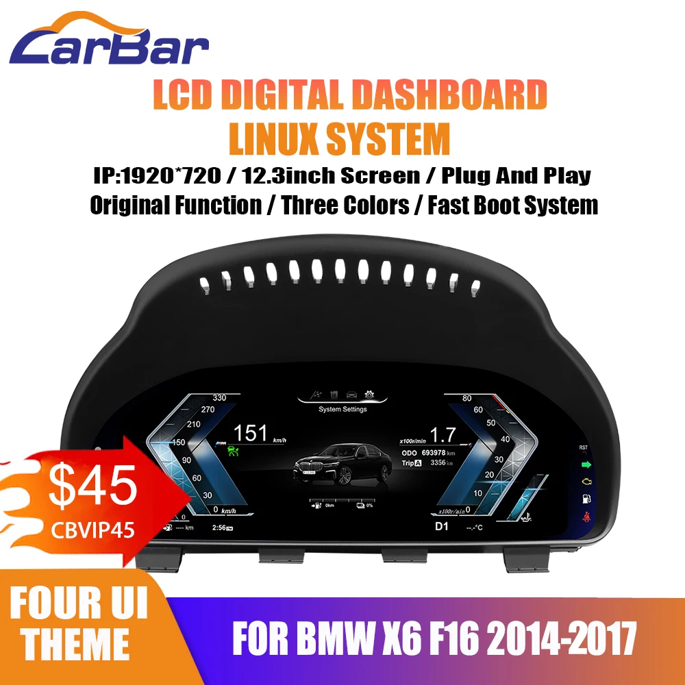 

Carbar New LCD Digital Dashboard Cluster Digital Speedometer For BMW X6 F16 2014-2017 Instrument Cluster Screen