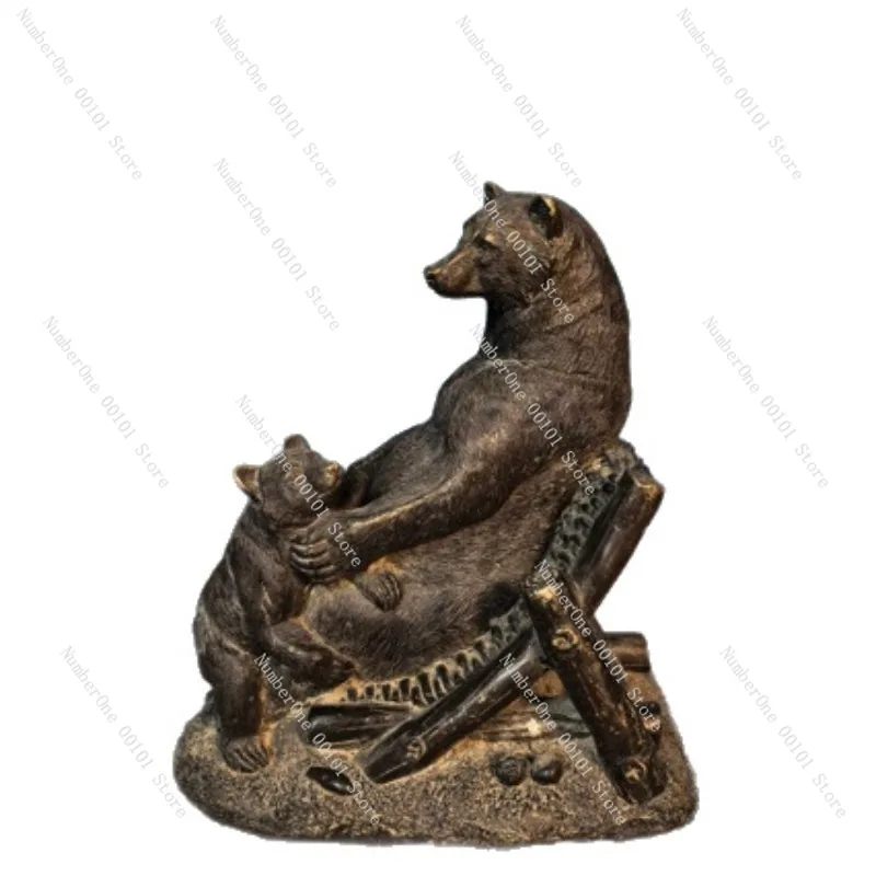 Antique Bronze Bear Ornament Vintage Craft Decoration Old Style Collectible Home Decor