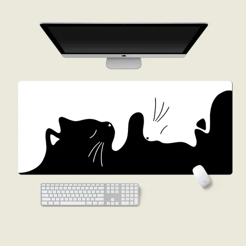 Imagen 2 del producto Alfombrilla de ratón de gato negro para niña, alfombrillas grandes para mesa de juegos de ordenador y oficina, alfombrilla de ratón antideslizante de goma XXL para teclado de PC, alfombrillas de escritorio largas
