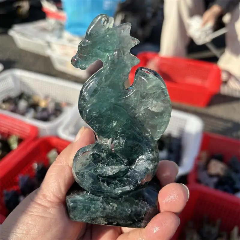 Natural Fluorite Dragon Carving Crystal Love Healing Fengshui Gemstones HomeDecoration Holiday Gift 1PCS