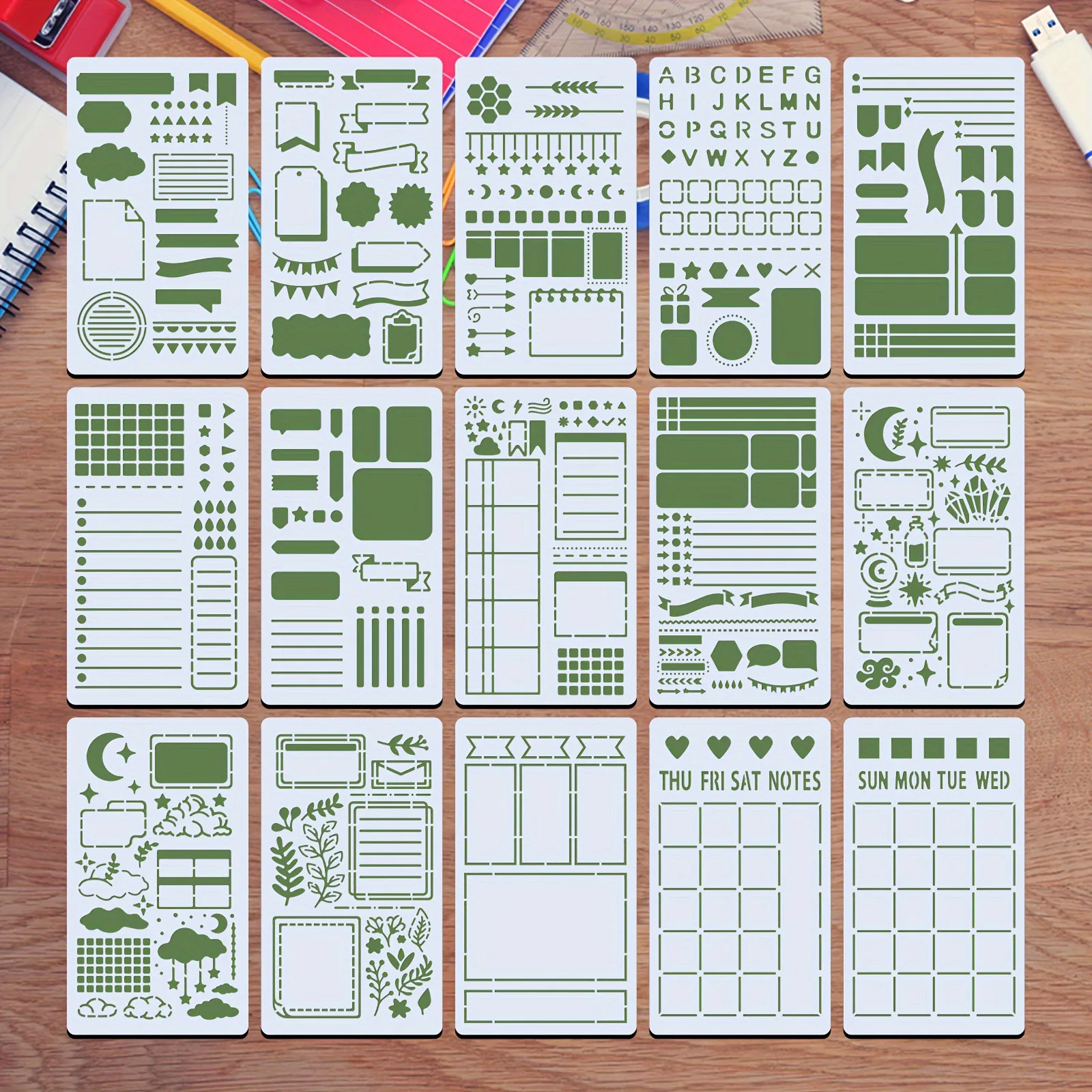 15 Stück Zeichenvorlagen, wiederverwendbare Kugel-Schablonen, Tagebuch zum Malen, DIY, Scrapbooking, Tagebuch, Sammelalbum, Journal, Schreibwaren, Geschenke – Detail 3