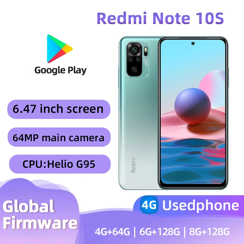 Redmi Note 10S 4g Android 6.43 inches RAM 6GB ROM 128GB MediaTek Helio G95 5000mAh Battery Used Phone