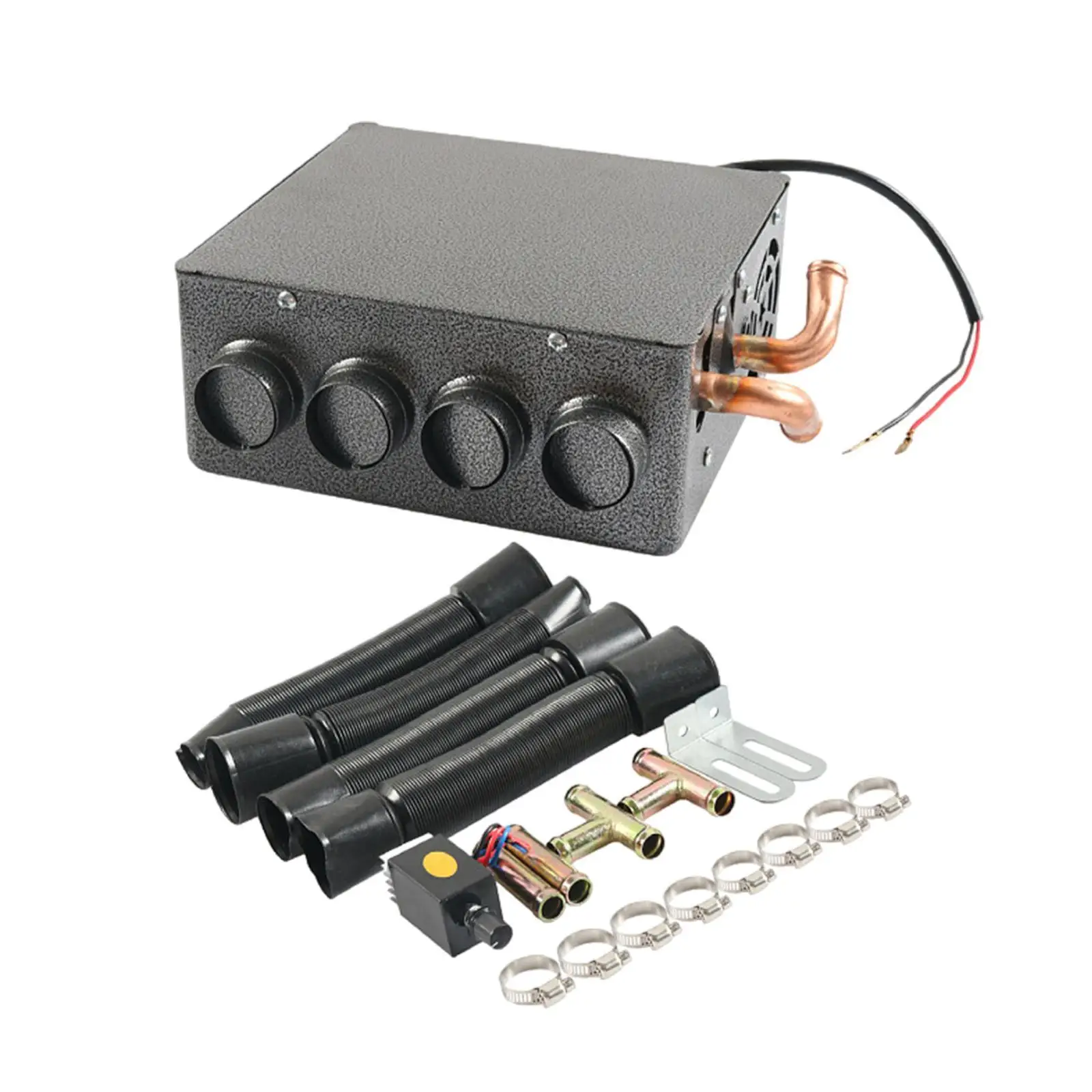 12V 60W Car Auxiliary Heater Kit with 4 Ports Low Power Consumption Iron Frame Winter Car Air Conditioner Windscreen Demister