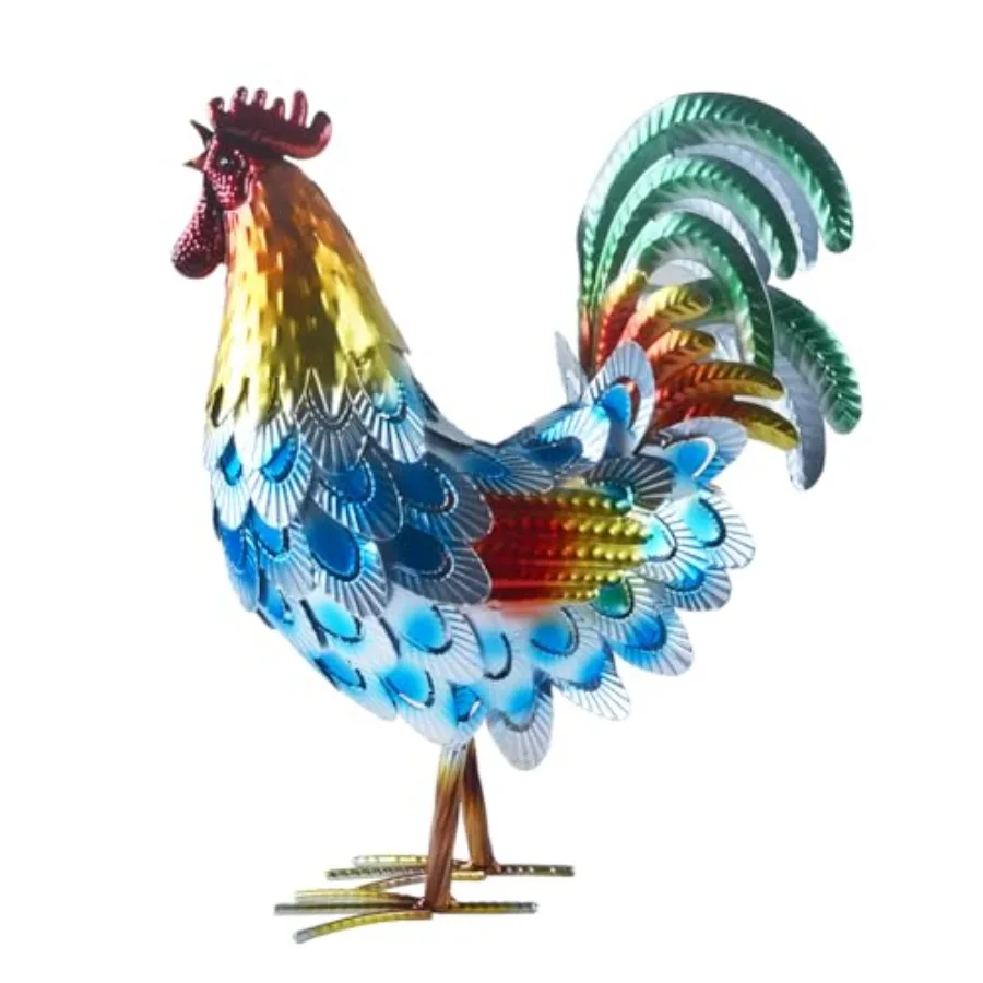 

15" Rooster Statue Chicken Sculpture Garden Decoration Metal Yard Art for Yard Outdoor Decoration #I
