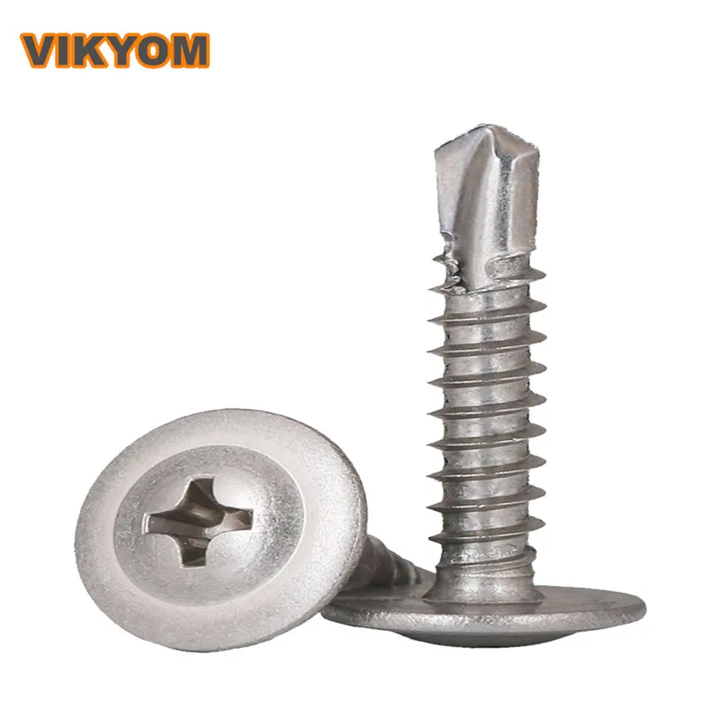 M4.8 Series 200 Pieces 304 Stainless Steel Round Head With Pad Drill Tail Screw Galvanized Flat Head Self-tapping Self-drilling