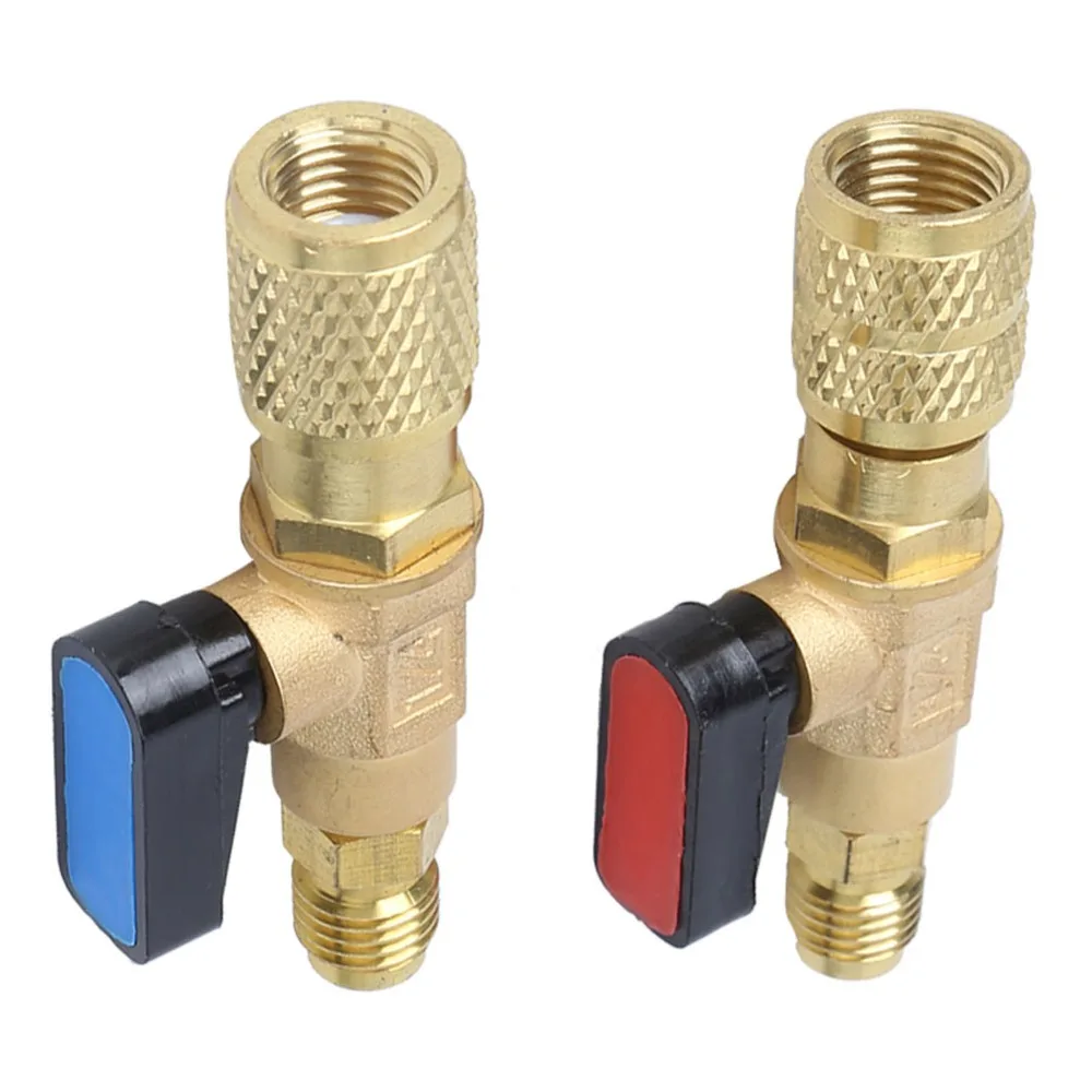2PCS Brass Refrigerant Ball Valve Heavy Duty Knurled Grip SAE Valve Color Coded Compact HVAC Adapter for for R22 Repair Work