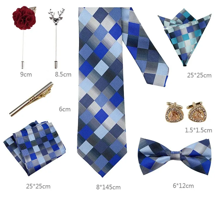 men's tie set 8pcs luxury gift box tie clip necktie wedding bowknot pocket towel Brooch cufflink business father's Day