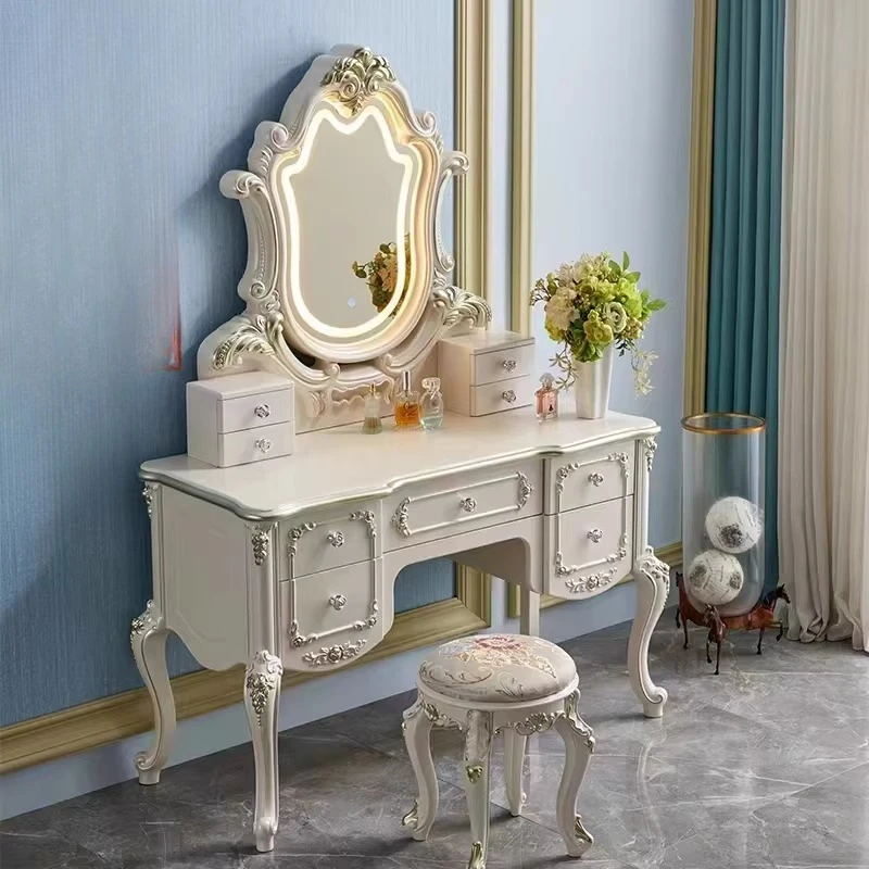 

European solid wood dressing table, bedroom cream wind solid wood dressing table, high-end dressing table