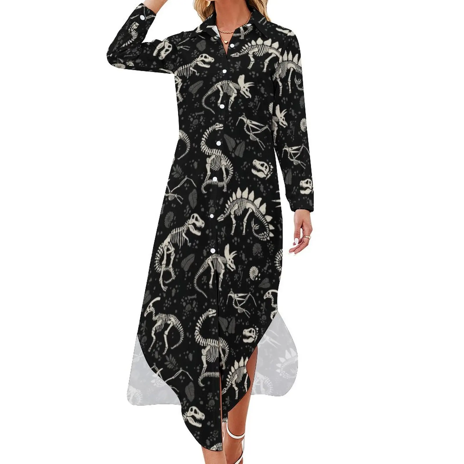 

Excavated Dinosaur Fossils Long Sleeved Shirt Dress dresses for womens 2024 clothing women summer 2024