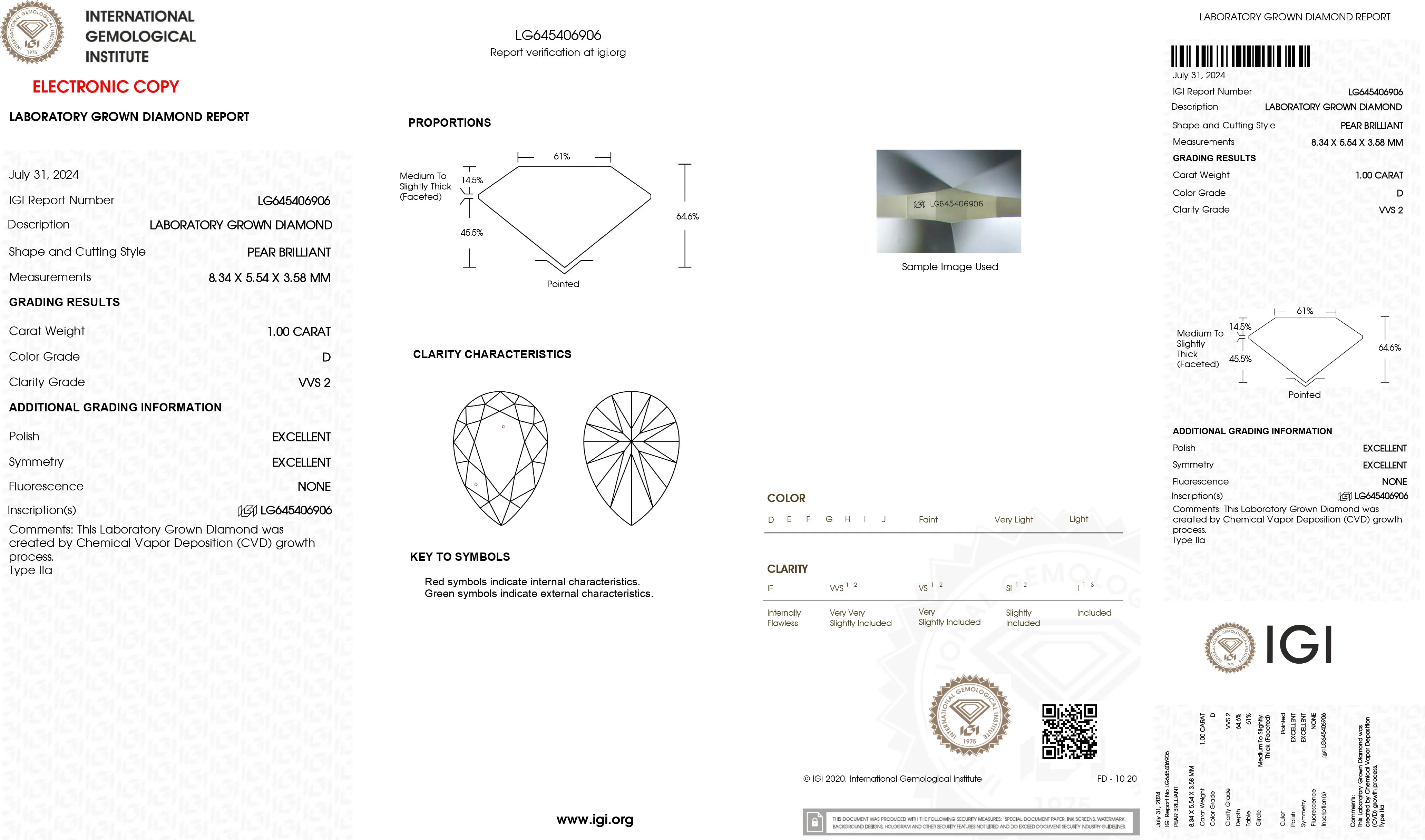 Diamantes cultivados em laboratório, 1ct, cor d, vvs2, clareza, corte de pêra, certificação igi, cvd, diamante de laboratório solto para joias de diamante personalizadas