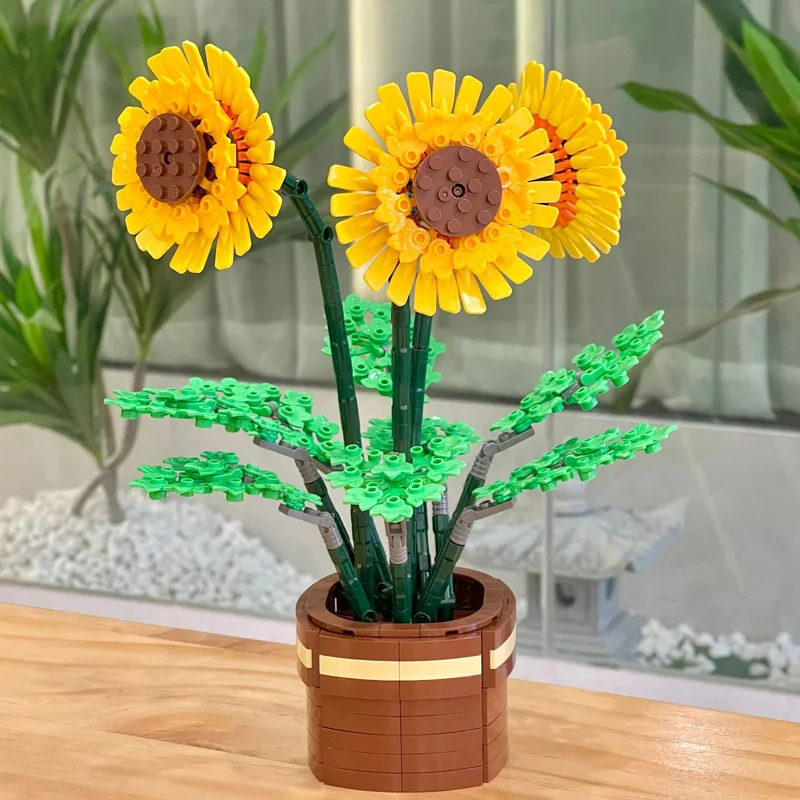 2023 City Creativity Bouquet Sunflower Potted Plant Home Decoration Building Blocks Bricks Kids Toys