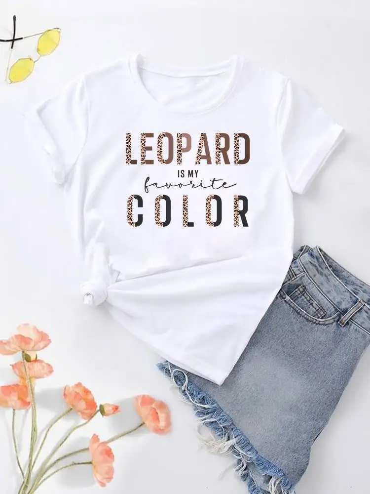 Graphic T-shirt Clothes Lady Fashion Print Summer Rabbit Leopard Trend Cute 90s Women Short Sleeve Female Shirt Tee