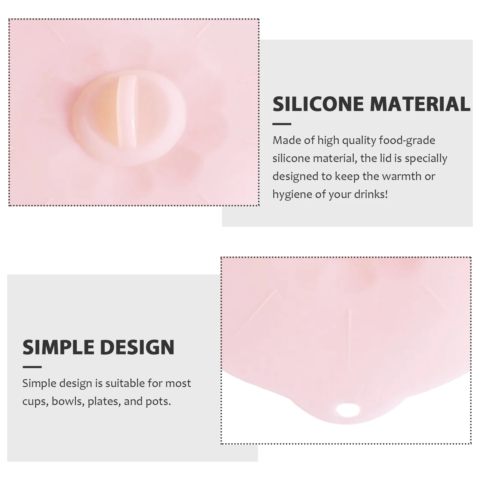 

5Pcs Food Grade Silicone Bowl Pot Lids Heat Resistant Microwave Safe Airtight Sealed Covers Pink Cup Lids Pot Cover