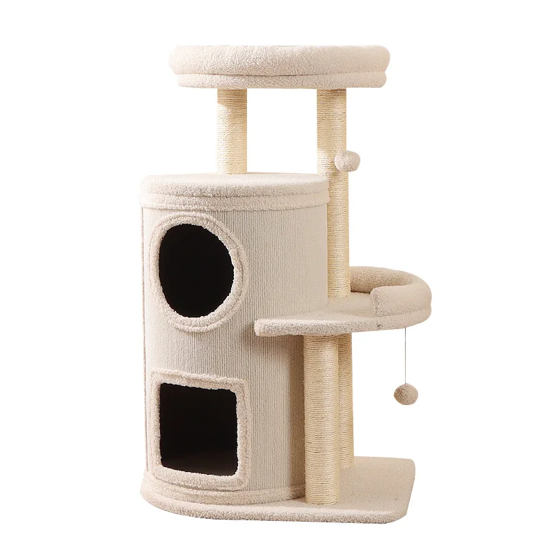 Eco-friendly Multi Level Cat Tree with Double Cat Cave Plush Perch Platform Sisal Scratching Posts Stable Cat Activity Tower OEM