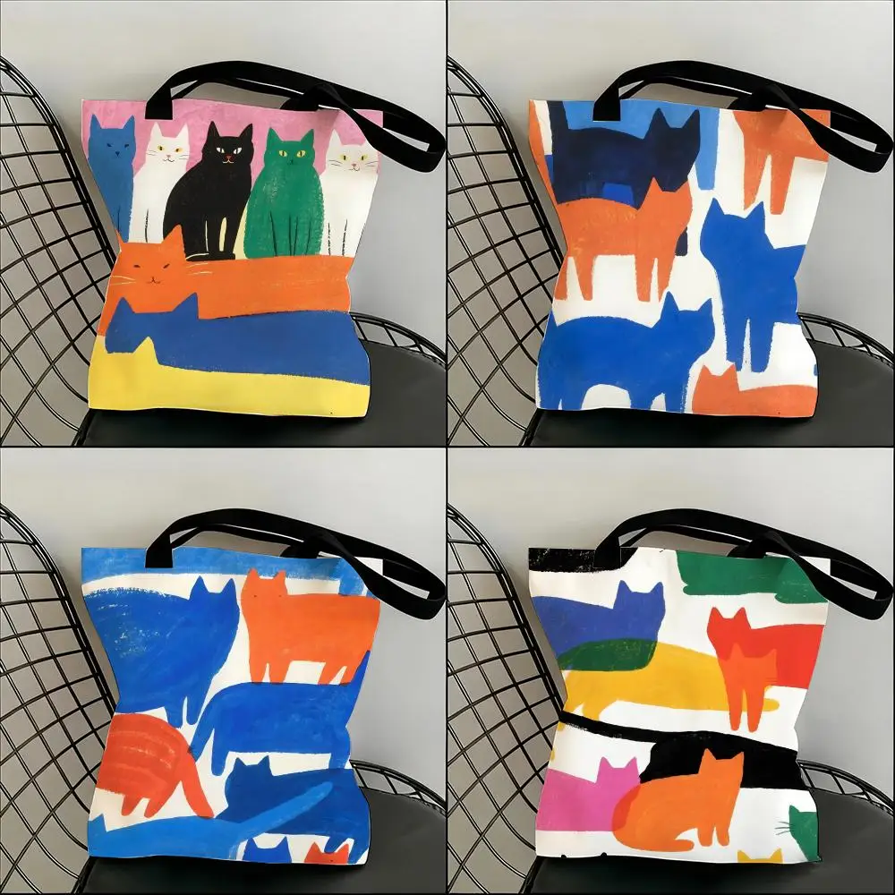 

Minimalist Cat Storage Bags Lightweight Canvas Shoulder Shopper Fashionable Eco Multi Use Tote with Large Capacity