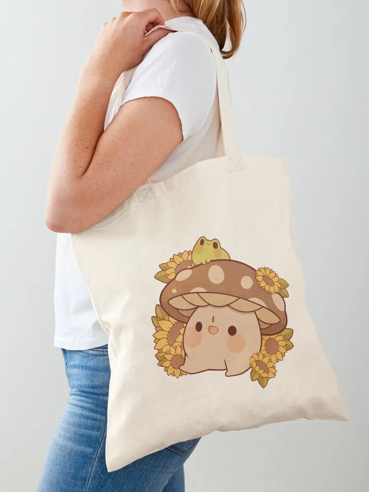 Cute mushroom and froggie sunflowers Tote Bag Shopper cute pouch bag canvas bags