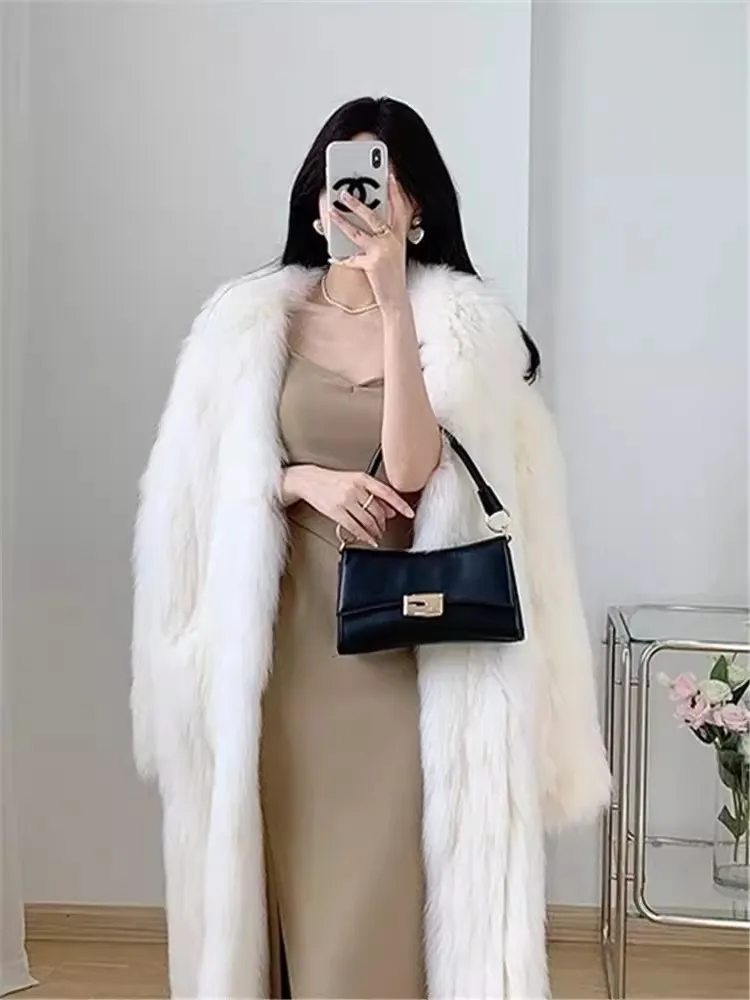 ur Coat For Women Mid Length 2024 Winter New Style Imitating Fox Fur Youthful And Over the knee Slimming With Thick Fur Coat