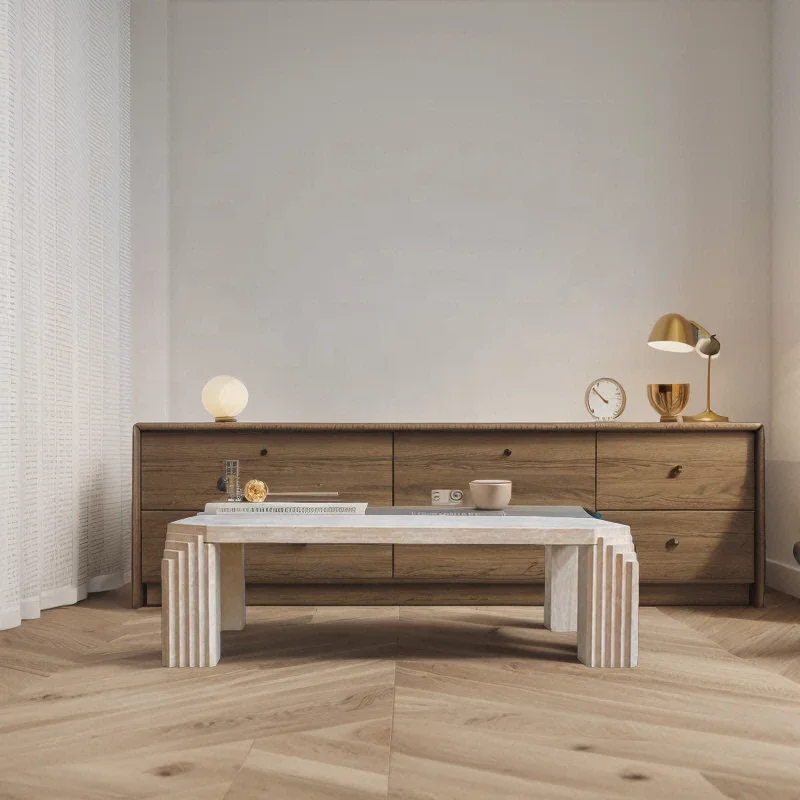 Modern contemporary square coffee table Nordic style travertine living room furniture center