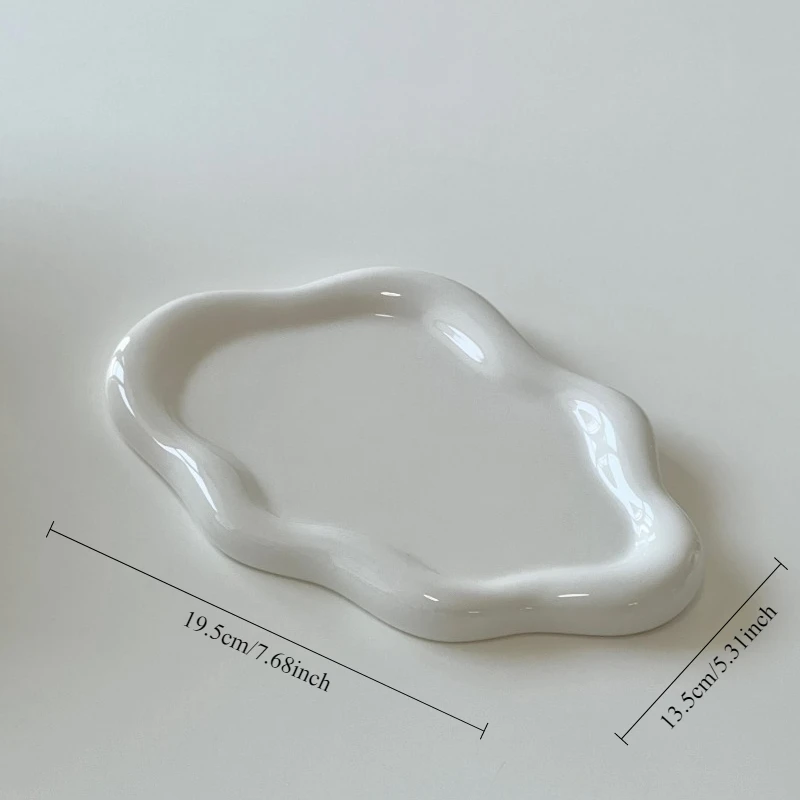 Luxury Ceramic Cloud Tray 19.5cm, Single Layer Gold Jewelry Organizer,Decor Entryway Vanity Display for Keys, Elegant Home Decor