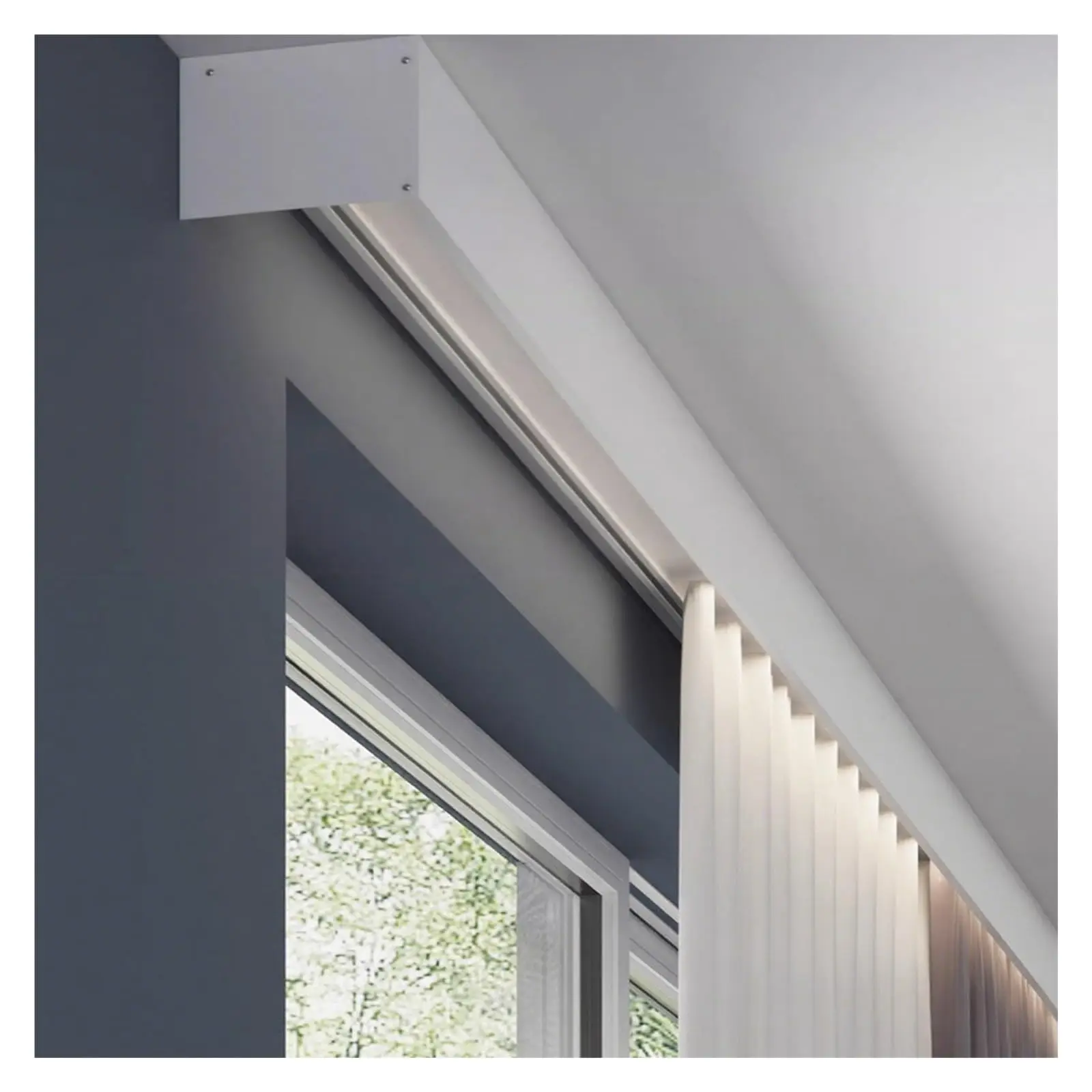 20cm/7.87 in Heighten Curtain Pelmet Box Panel with Double Track, Aluminum Alloy Curtain Box Valance Frame for