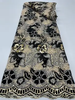 Vysoce kvalitní africká nigerijská krajková látka na šití, sametová, flitry, vyšívaná šňůrka, gipurová, svatební šaty, 5 yardů QF129 10 nejlepší prodej tradiční nigerijská svatební látka - №9