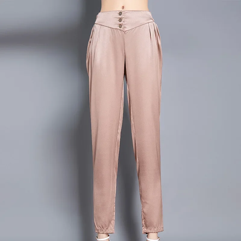 Real Silk Pants Women Clothes New Summer Casual Harem Pants Women Heavyweight Thin Trousers Ladies Pantalones Mujer Verano 2024
