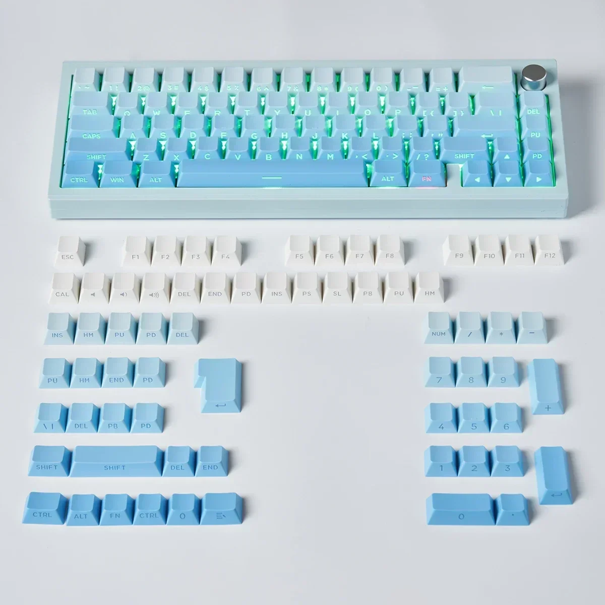 

Gradually change the blue side light-transmitting mechanical keyboard keycap PBT two-color injection molding original height 136