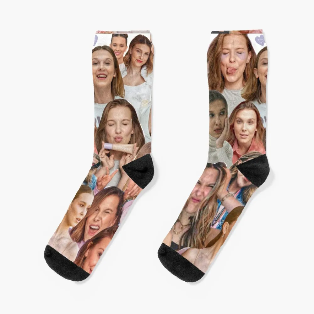 Millie Bobby Brown Edit Collage by Stasii Socks Heating sock Soccer designer Women Socks Men's