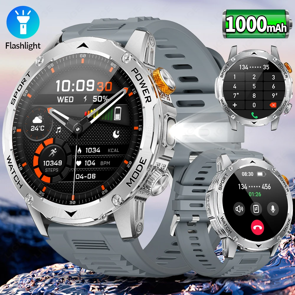 

Смарт-часы LIGE, военный стандарт, аккумулятор 1000 мАч, IP68, водонепроницаемые, для спорта и фитнеса, с Bluetooth-вызовами, AMOLED-экран, мужские смарт-часы