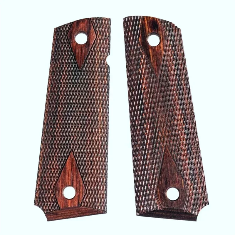 2Pieces Gun 1911 Grips Rosewood Laminate Checkered Ambi Cut Grips, DIY Making Pistol Scales Shank Accessories Anti-Slip Slab