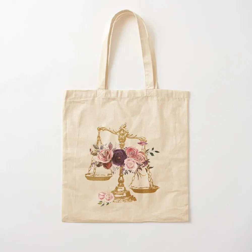 

Lawyer Office Decor, Scales of Justice Floral Print Tote Bag supermarket folding bag Women bags women bag