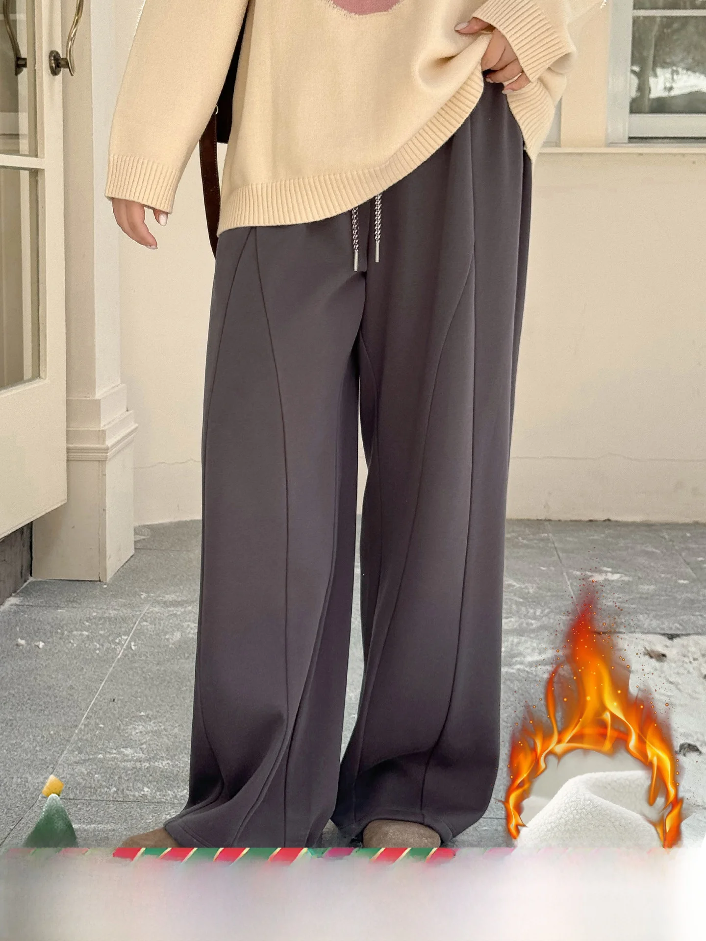 

Брюки больших размеров с высокой талией, свободные удобные широкие брюки на подкладке, осень-зима, широкие брюки с высокой талией