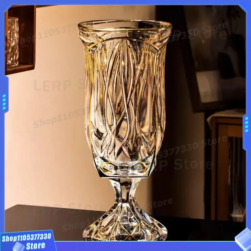 Luxury Thickened Crystal Glass Vase with Gold Thread for Flower Arrangement Home Decor Ornament Housewarming Gift Floral