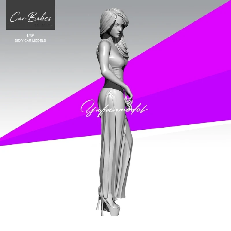 Modèle de fille en résine avec jupe longue et queue de cheval, figurine Gk Micro Miniature, imprimée en 3D, modèle blanc, jouet non assemblé et non peint, 1/35