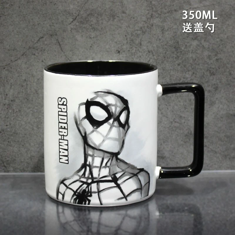 Marvel Avengers Spider Man Iron Man Cartoon Anime with Lid Spoon Mug High Appearance Portable Large Capacity Ceramic Cup